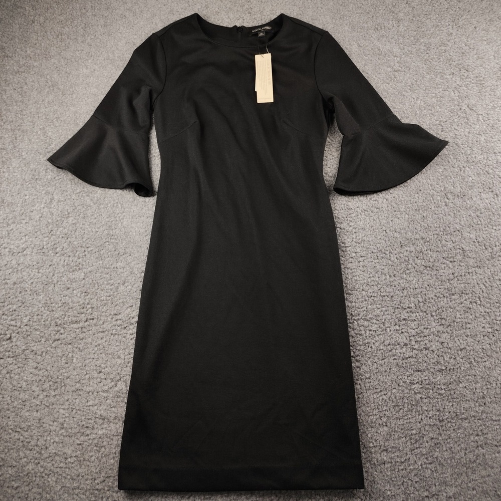 Banana Republic Dress Womens 2P Sheath Black Bell Sleeve‎ Whimsigoth NWT